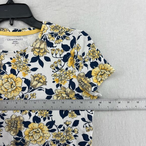 Laura Scott T Shirt Women PS White Yellow Floral Pullover Round Neck Cottagecore - Picture 3 of 12
